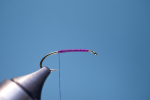 Purple GFA Hopper - Step 1. Wrap a tread base to point of hook.
