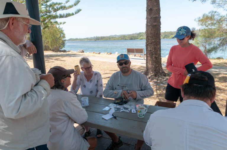Brett of BWCflies demonstrating a few saltwater flies