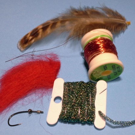 Red Tag Soft Hackle Bass Fly materials