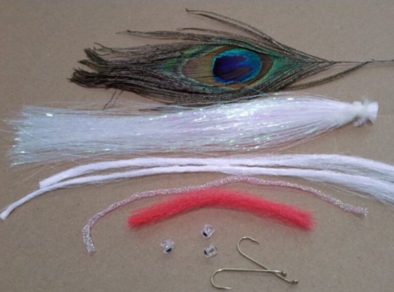 Materials used in tying Fed's "Baby" Red Tailed Dart.