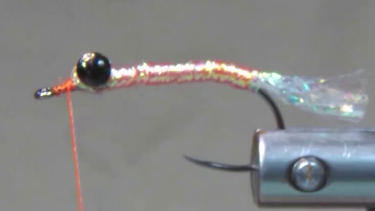 Image 3: FF Braid Shrimp wrapped forward to create a tapered body and figure-eight wrapped around the hourglass eyes.