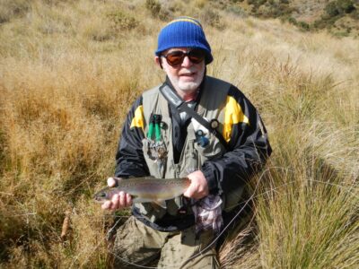 Robin with his nice Rainbow Trout caught and released near Four Mile Hill Fire Trail, Adaminaby